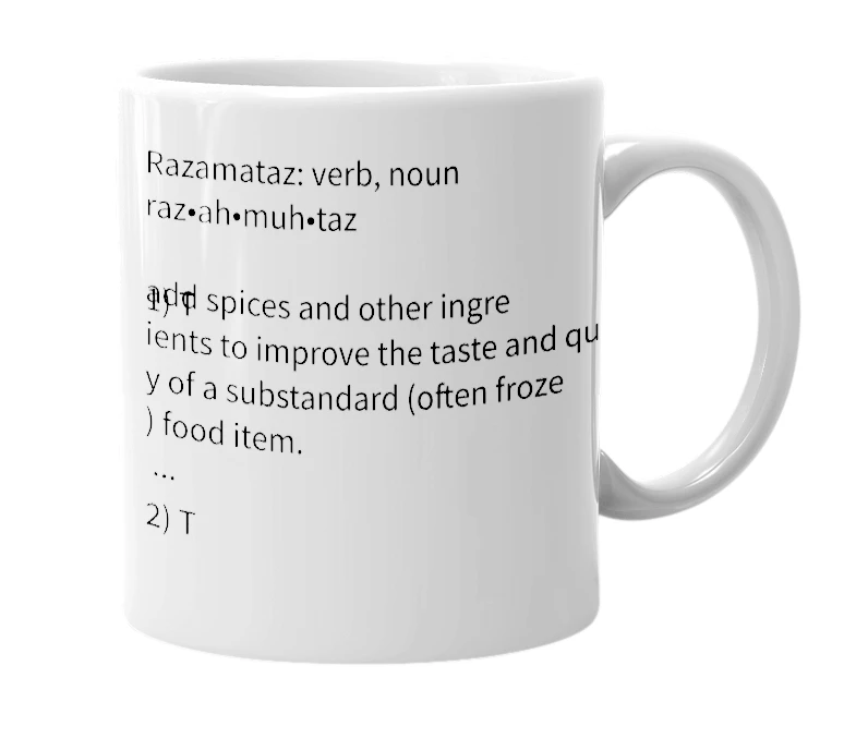 White mug with the definition of 'razamataz'