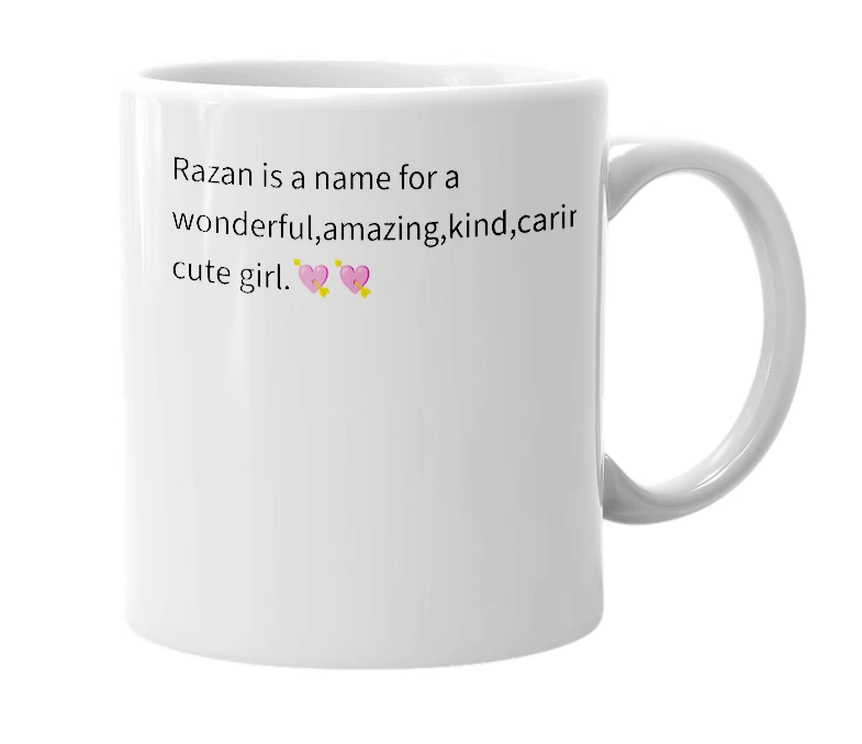 White mug with the definition of 'Razan'