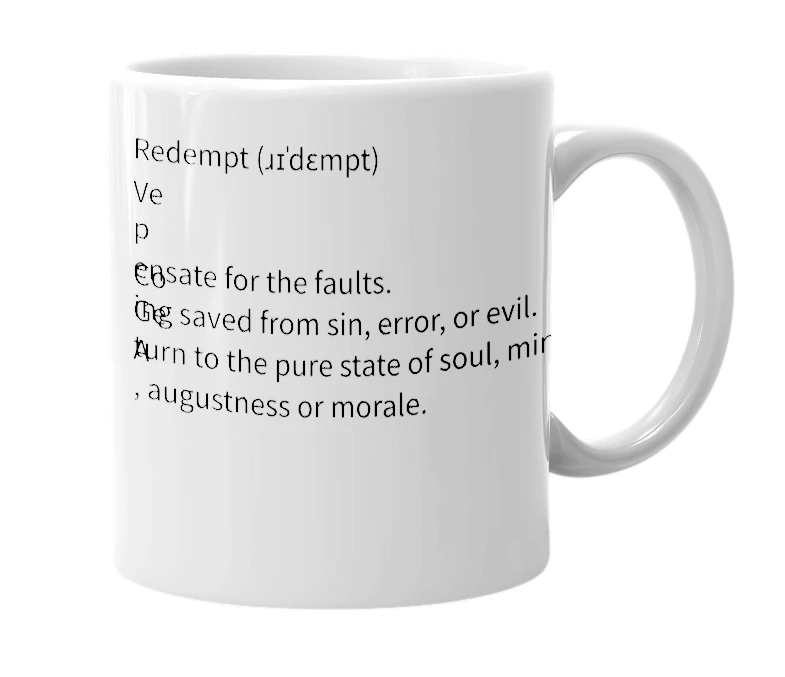 White mug with the definition of 'Redempt'