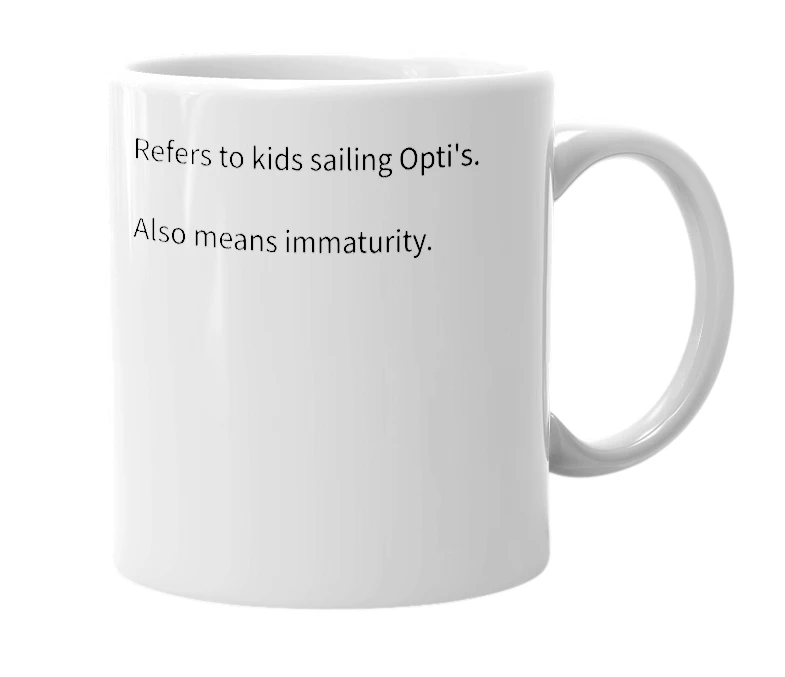White mug with the definition of 'Optiness'