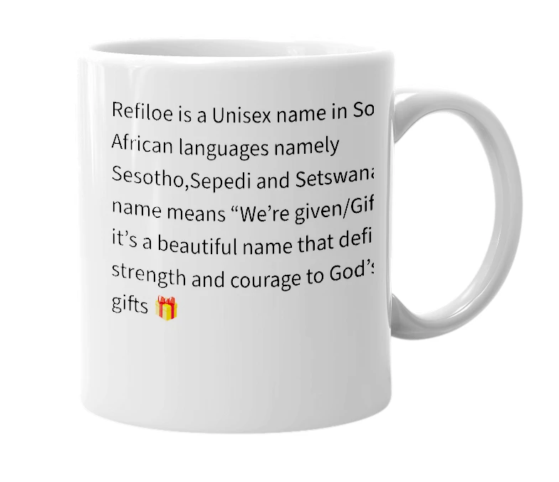 White mug with the definition of 'Refiloe'