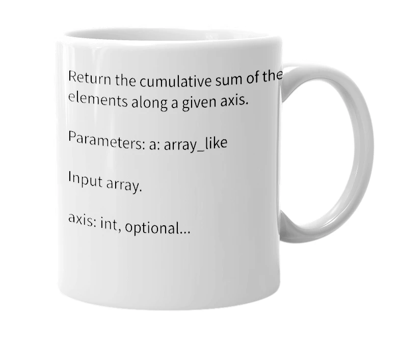 White mug with the definition of 'cumsum'