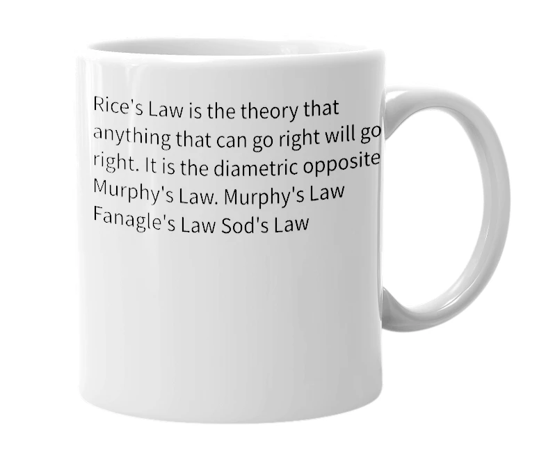 White mug with the definition of 'Rice's Law'