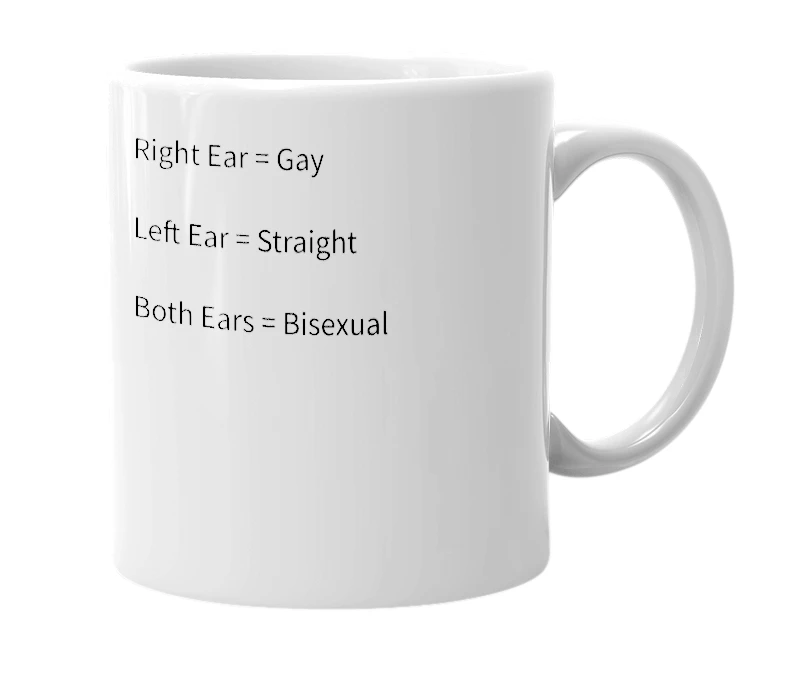 White mug with the definition of 'Male earing ethics'