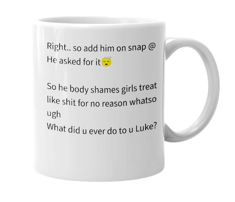 White mug with the definition of 'Luke Agnew'