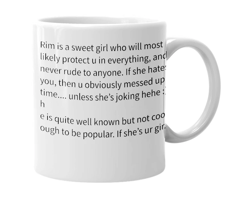 White mug with the definition of 'Rim'