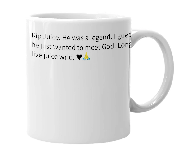 White mug with the definition of 'Rip juice wrld'