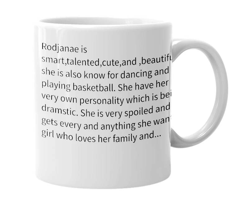 White mug with the definition of 'rodjanae'