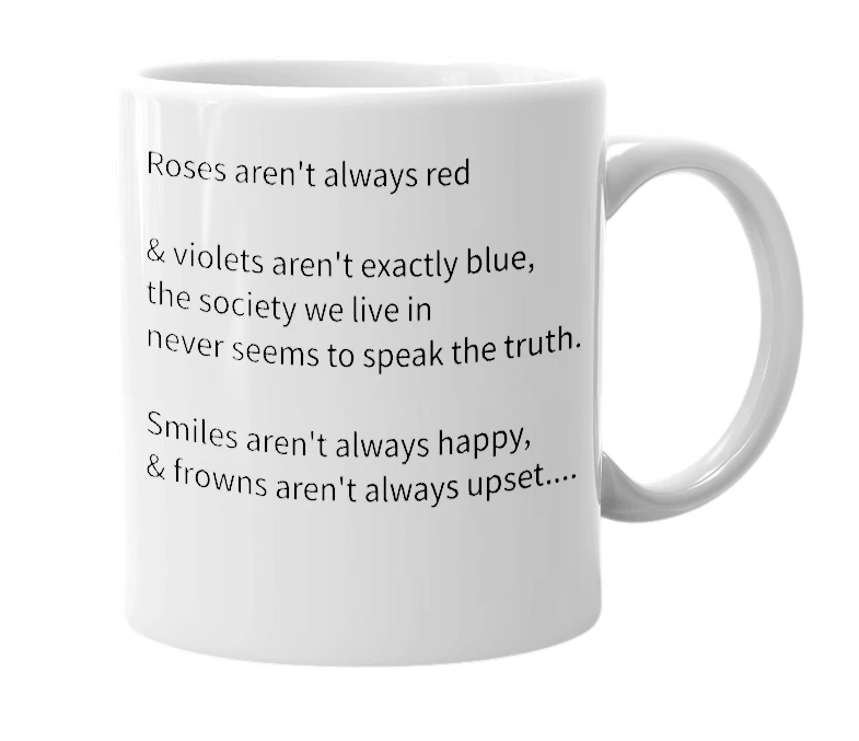 White mug with the definition of 'Roses Aren't Always Red'