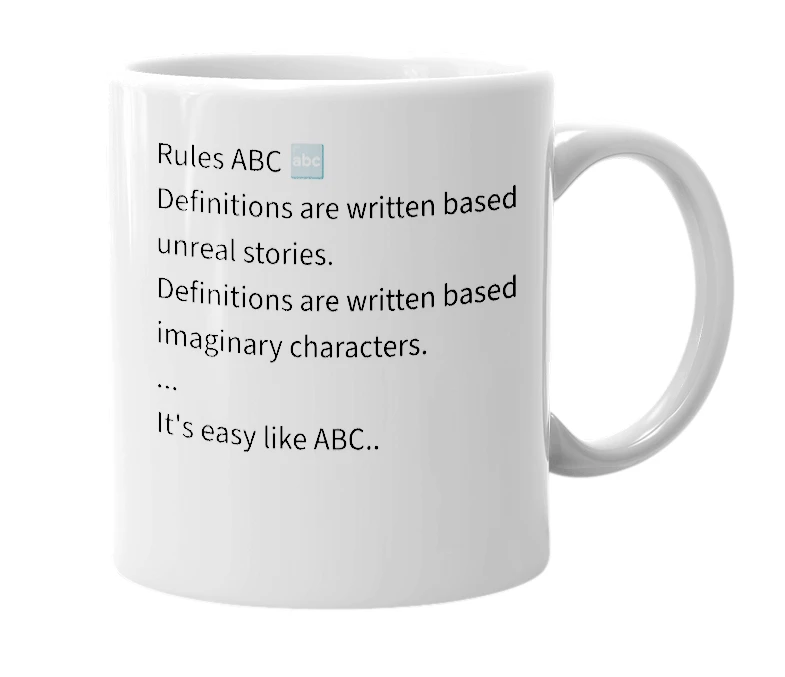 White mug with the definition of 'Rule ABC'