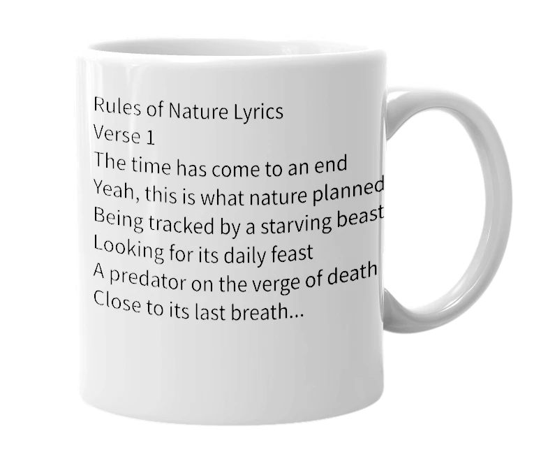 White mug with the definition of 'Revengeance: RULES OF NATURE'