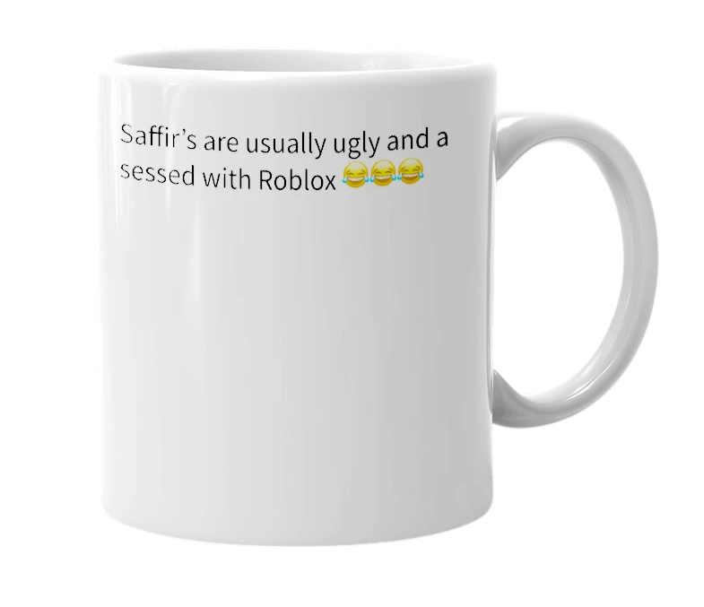 White mug with the definition of 'Saffir'