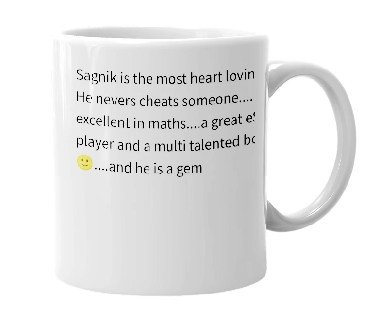 White mug with the definition of 'Sagnik'