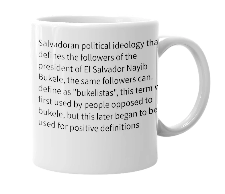 White mug with the definition of 'Bukelism'