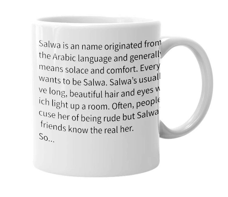 White mug with the definition of 'Salwa'
