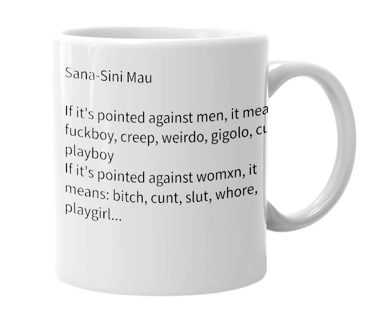 White mug with the definition of 'sasima'