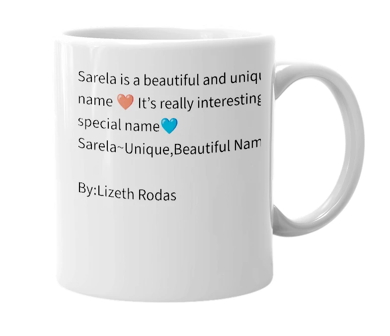 White mug with the definition of 'sarela'