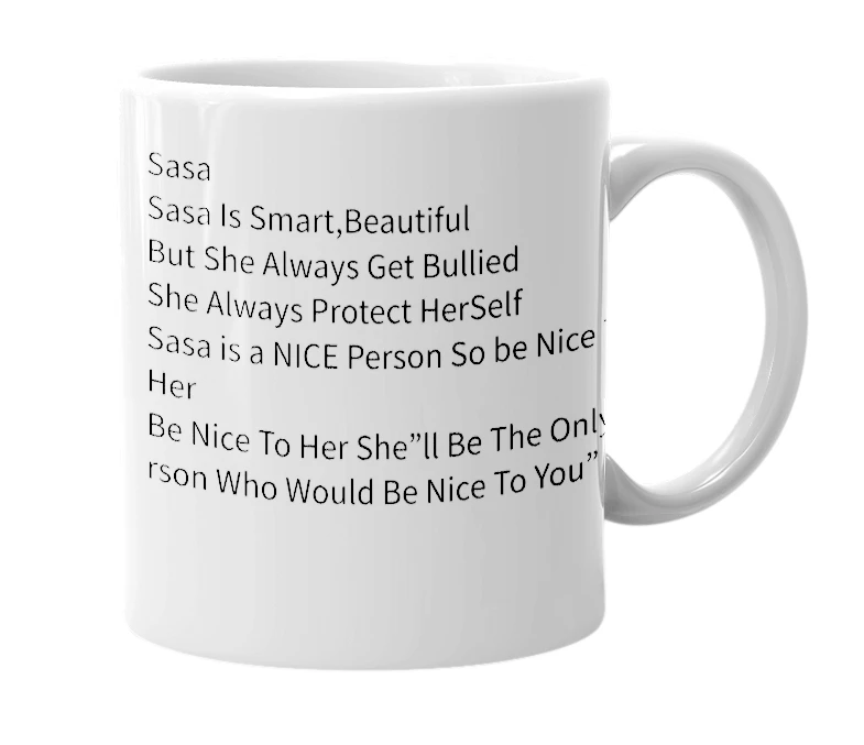White mug with the definition of 'Sasa'