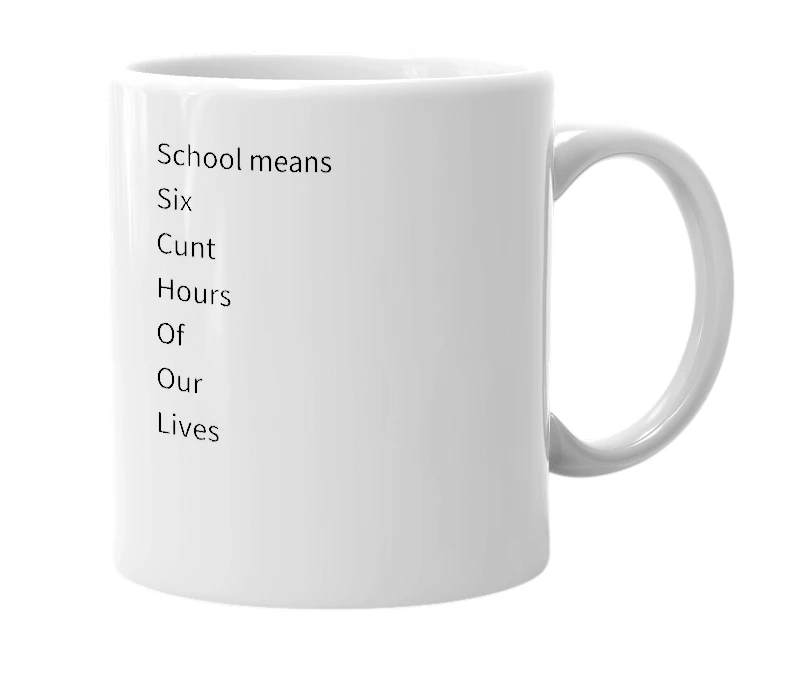 White mug with the definition of 'School'