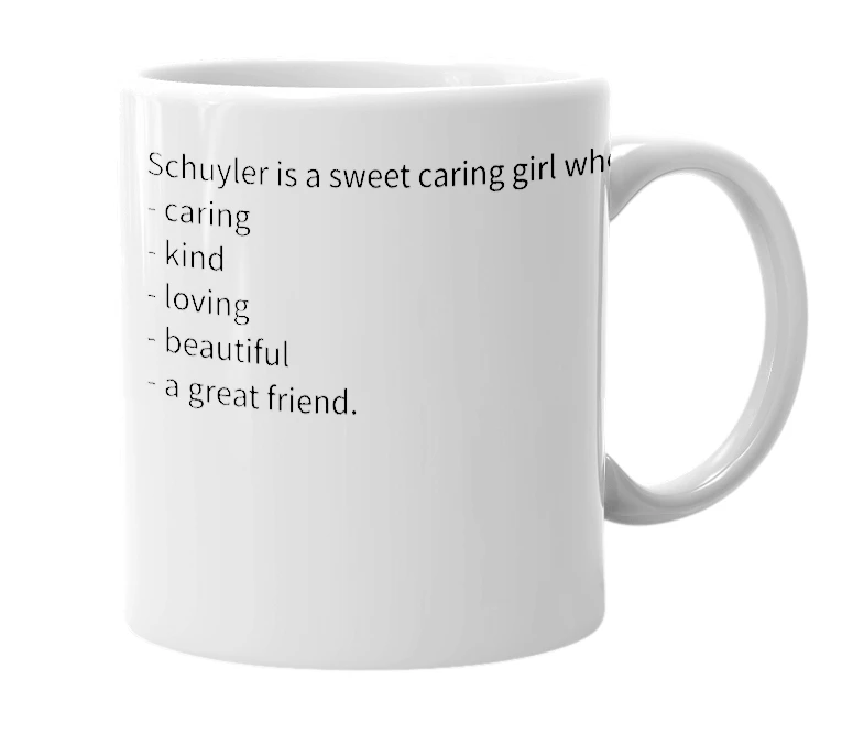 White mug with the definition of 'Schuyler'