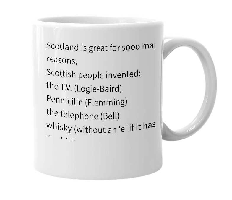 White mug with the definition of 'Scotland'