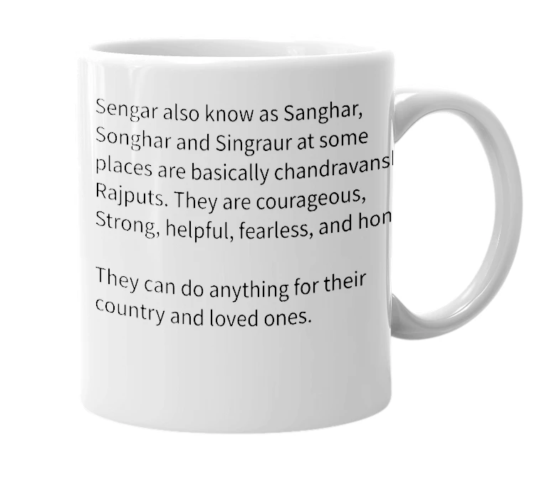 White mug with the definition of 'sengar rajput'