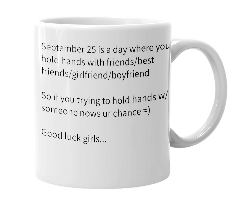 White mug with the definition of 'September 25'