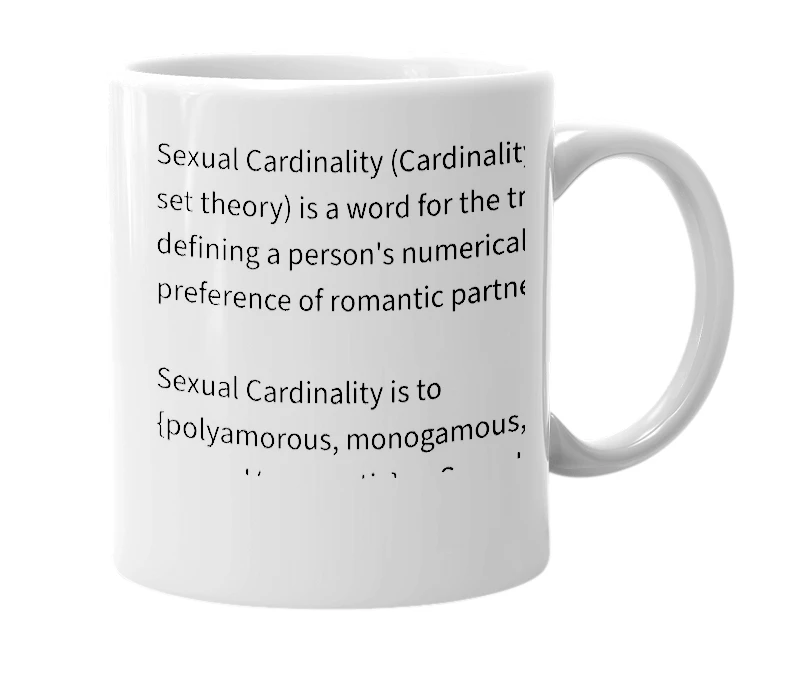 White mug with the definition of 'sexual cardinality'