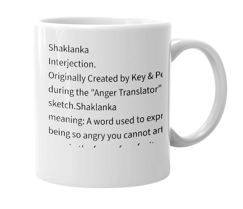 White mug with the definition of 'shaklanka'