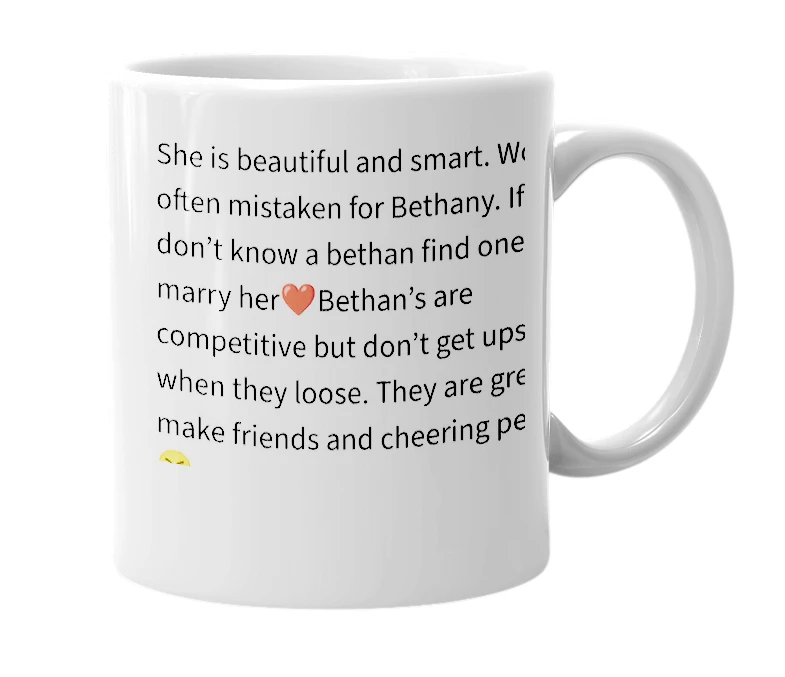 White mug with the definition of 'Bethan'