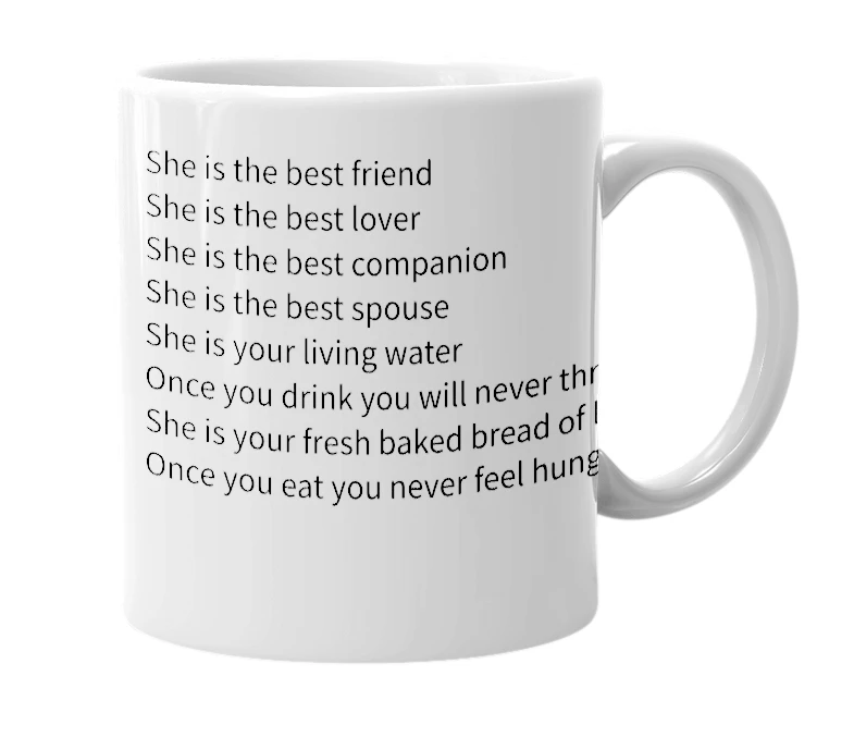 White mug with the definition of 'She is'