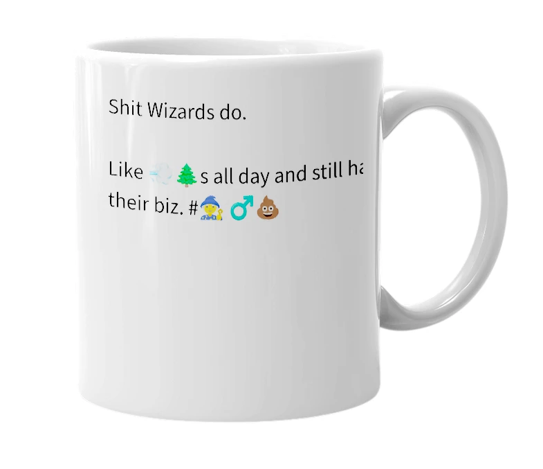 White mug with the definition of 'Wizard Shit'