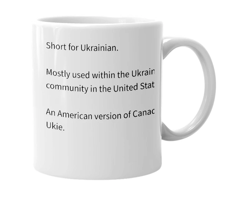 White mug with the definition of 'Uke'