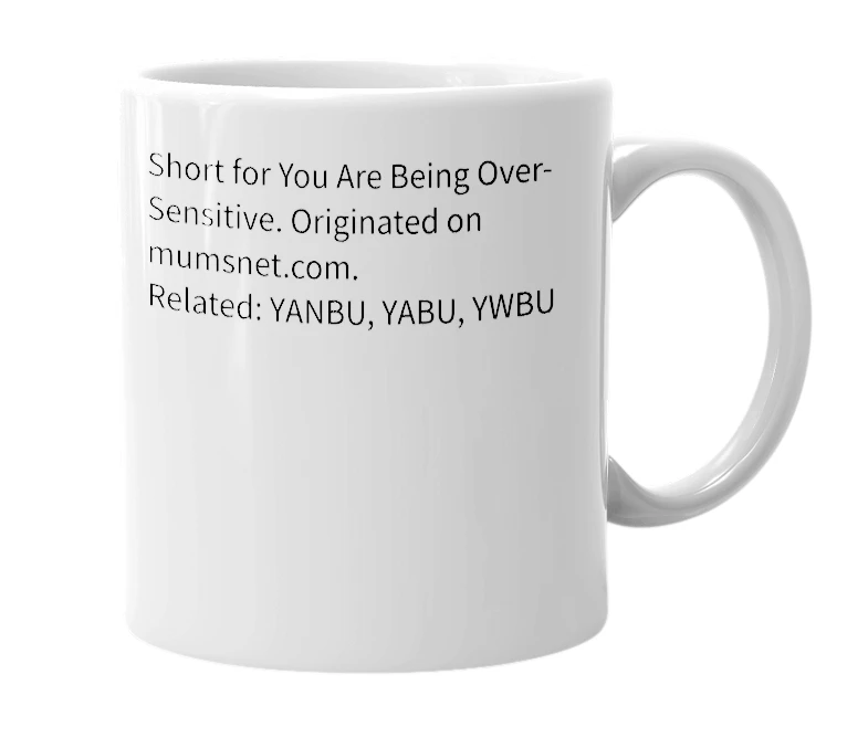 White mug with the definition of 'YABOS'
