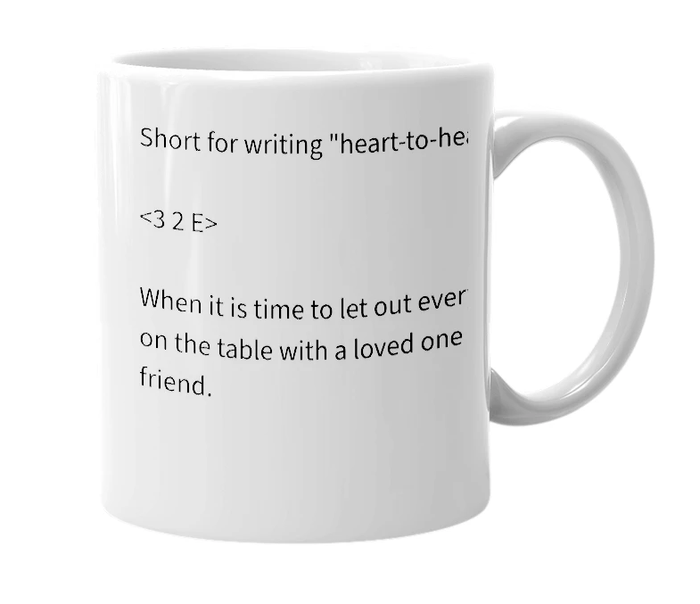 White mug with the definition of '<32E>'