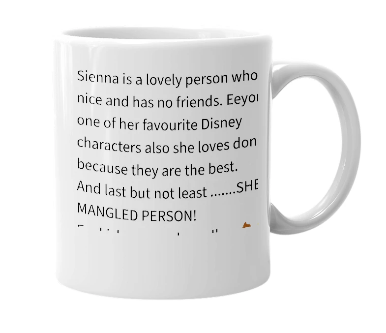 White mug with the definition of 'Sienna'