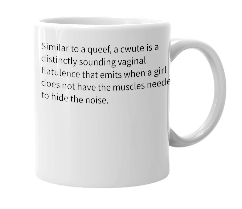 White mug with the definition of 'cwute'