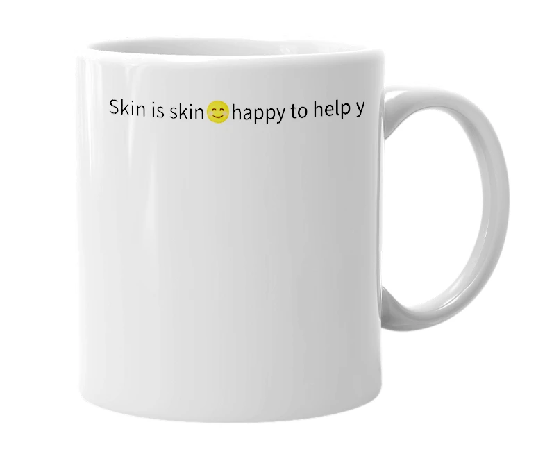 White mug with the definition of 'Skin'