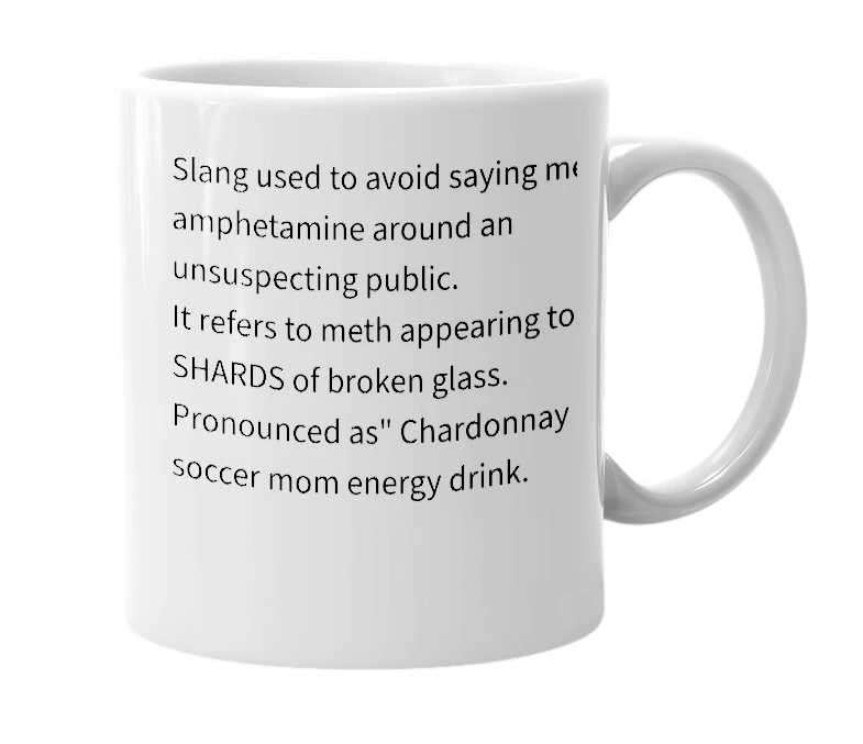 White mug with the definition of 'Shardonnay'