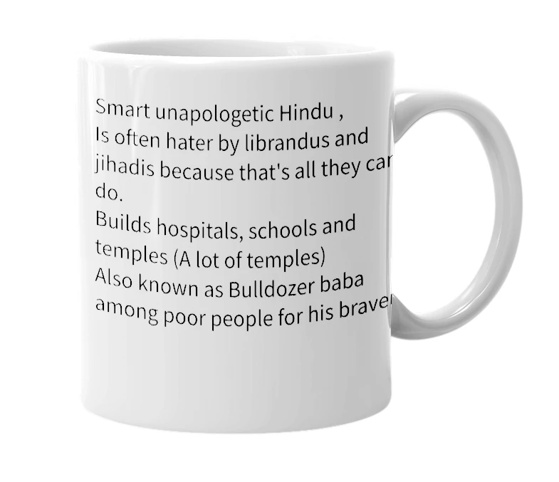White mug with the definition of 'Yogi adityanath'