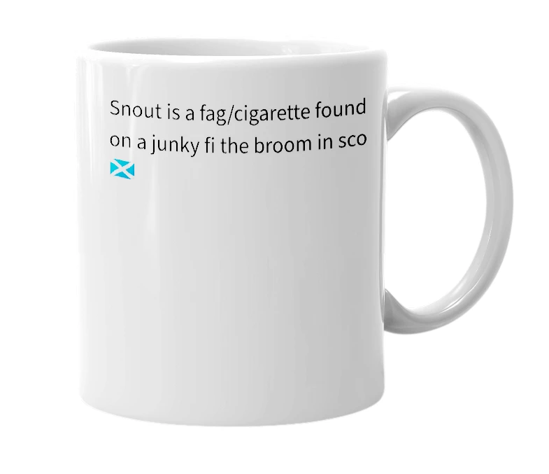 White mug with the definition of 'Snout'