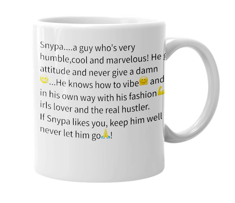 White mug with the definition of 'snypa'