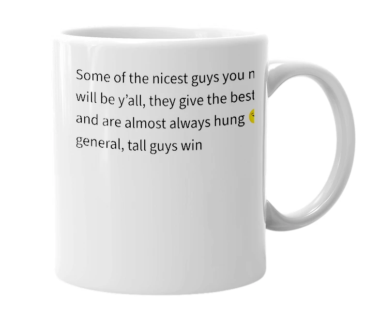 White mug with the definition of 'Tall guys'