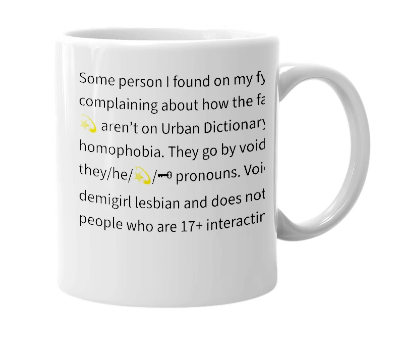 White mug with the definition of 'starchasmnyxsclaws'