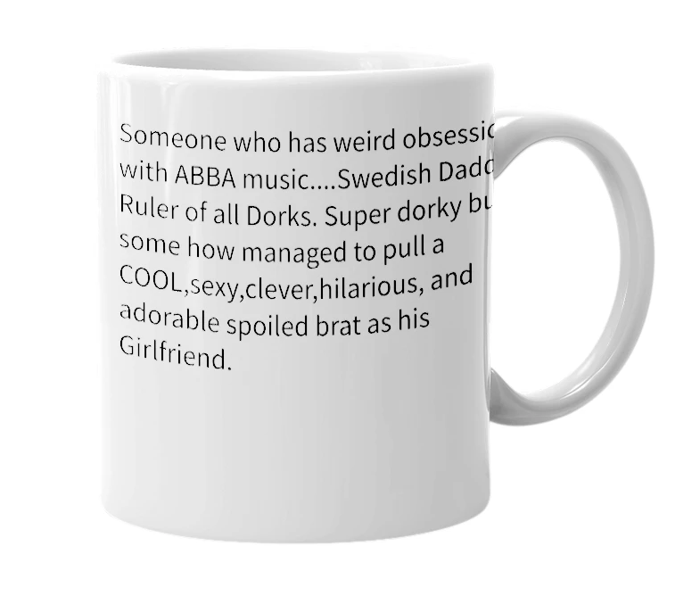 White mug with the definition of 'Swedish King Dork'