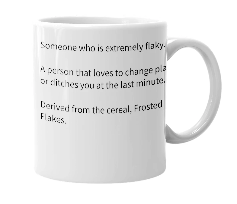 White mug with the definition of 'frosty'