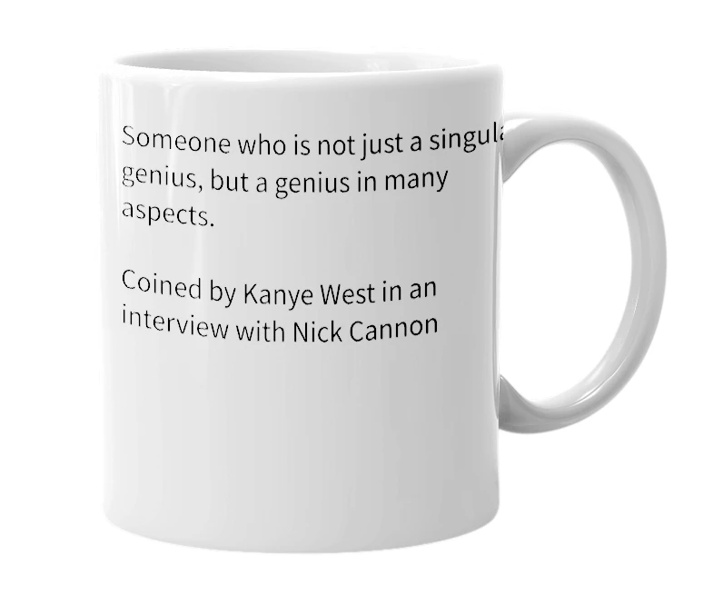 White mug with the definition of 'multi-genius'