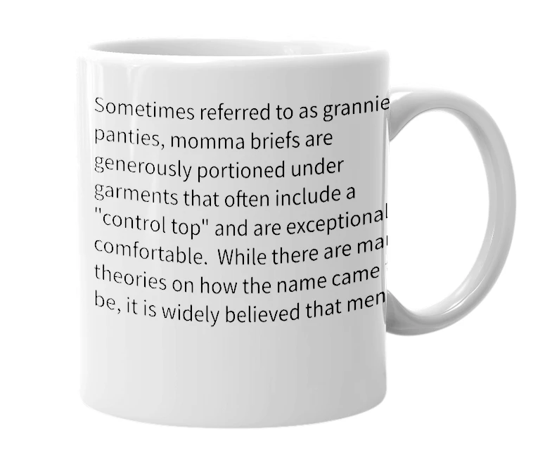 White mug with the definition of 'Mama Briefs'
