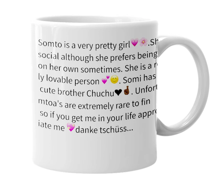 White mug with the definition of 'Somto Adumoha'