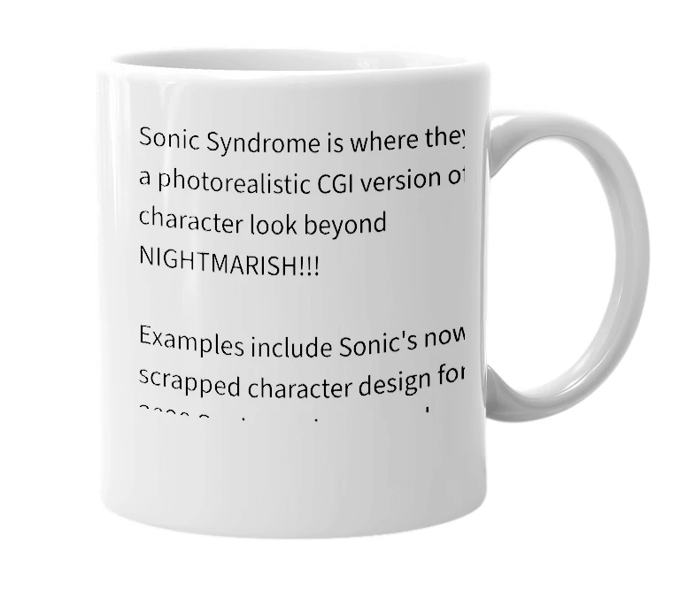 White mug with the definition of 'Sonic Syndrome'